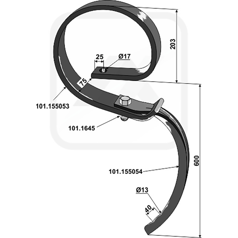Landwirtschaft Bodenbearbeitung Grubber Schare & Leitbleche Grossfederzinken ohne Schar Kongskilde