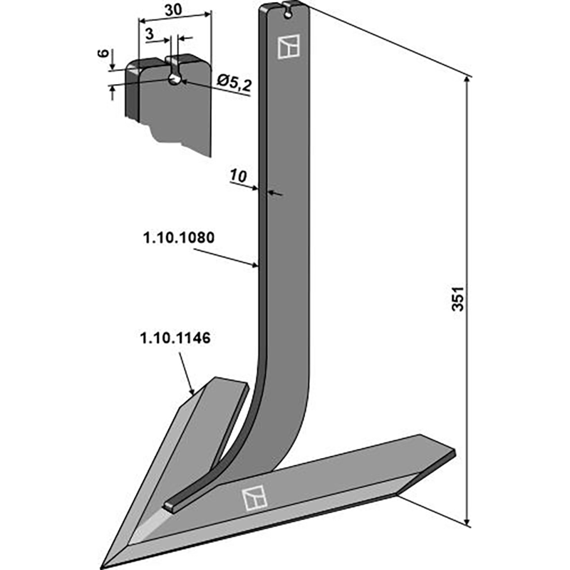 Landwirtschaft Bodenbearbeitung Grubber Schare & Leitbleche Stiel mit Schar 240mm Steketee