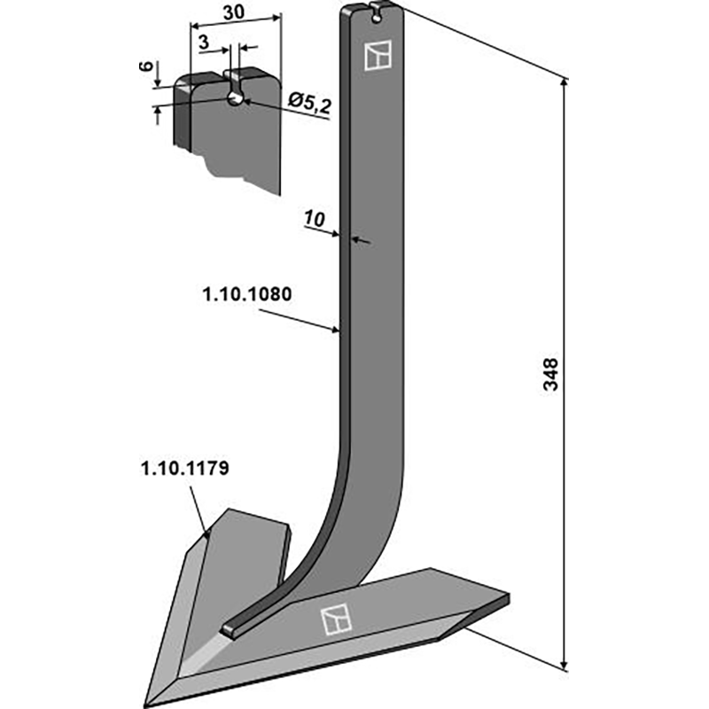 Landwirtschaft Bodenbearbeitung Grubber Schare & Leitbleche Stiel mit Schar 120mm Steketee