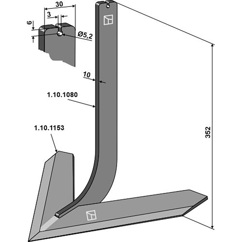 Landwirtschaft Bodenbearbeitung Grubber Schare & Leitbleche Stiel mit Schar 380mm Steketee