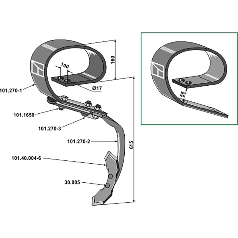 Landwirtschaft Bodenbearbeitung Grubber Schare & Leitbleche Blattfederzinken kpl. mit Schar Doublet Record Doublet-Record|HE-VA