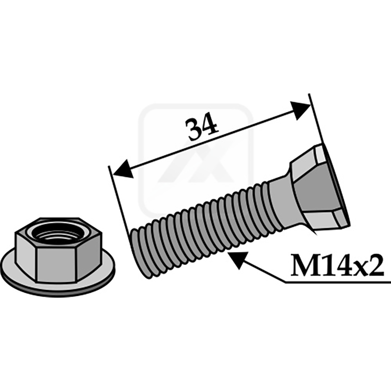 Landwirtschaft Bodenbearbeitung Grubber Schare & Leitbleche Scharschraube M14x2x34 mit Bundmutter Kverneland