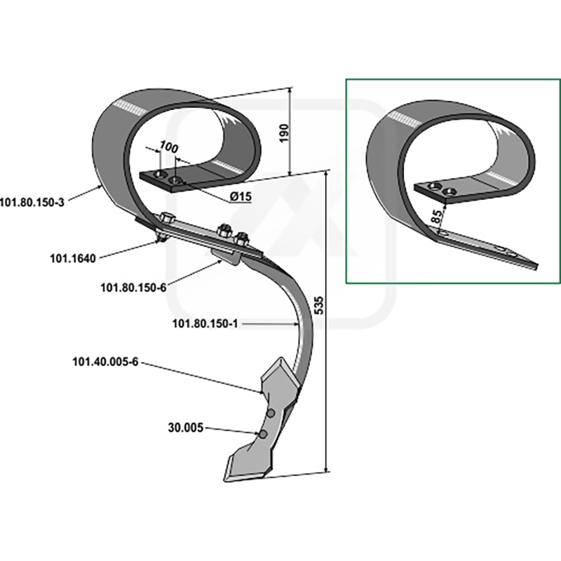 Landwirtschaft Bodenbearbeitung Grubber Schare & Leitbleche Blattfederzinken kpl. mit Schar, System David II 