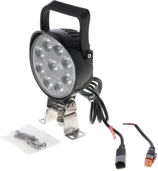 Kramp Arbeitsscheinwerfer LED, 54W, 5100lm, rund, 12/24V, Ø133x75mm, Deutsch Stecker, Flood, 9LED's, Griff + Schalter LA10620