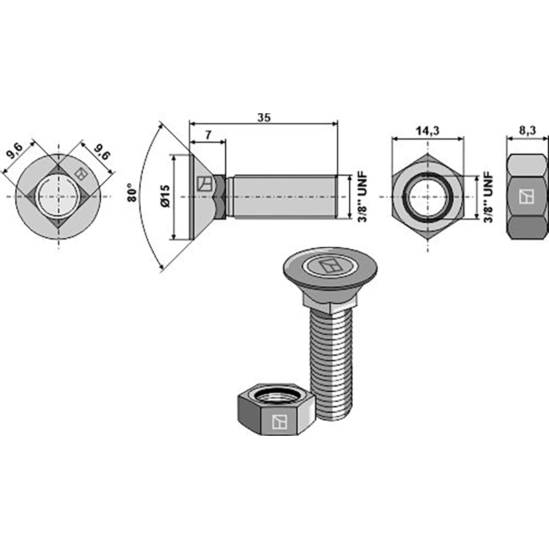 Landwirtschaft Bodenbearbeitung Grubber Schare & Leitbleche Pflugschraube 3/8''