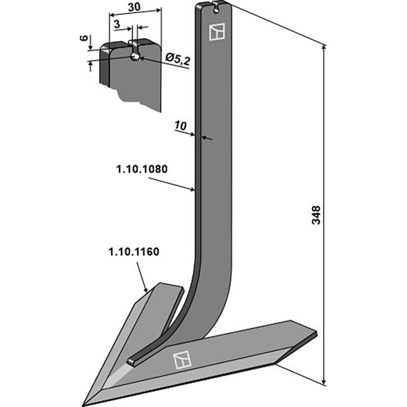 Landwirtschaft Bodenbearbeitung Grubber Schare & Leitbleche Stiel mit Schar 220mm Steketee