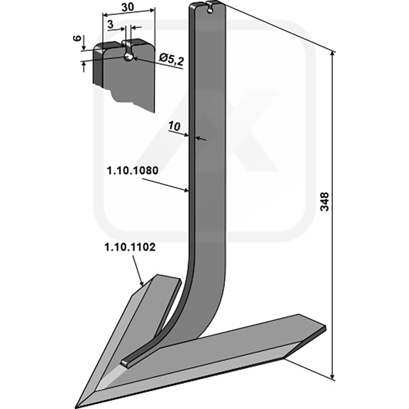 Landwirtschaft Bodenbearbeitung Grubber Schare & Leitbleche Stiel mit Schar 200mm Steketee
