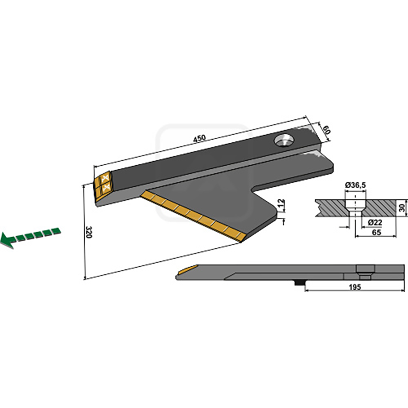 Landwirtschaft Bodenbearbeitung Grubber Schare & Leitbleche Flügelschar - links - Hartmetall Agrisem