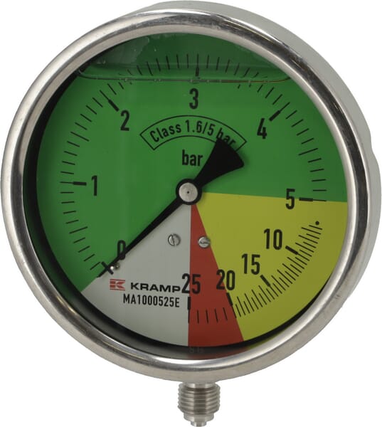 Manometer Ø100mm 0-5-20-25 1/4" BSP  Anschluss unten MA100525E