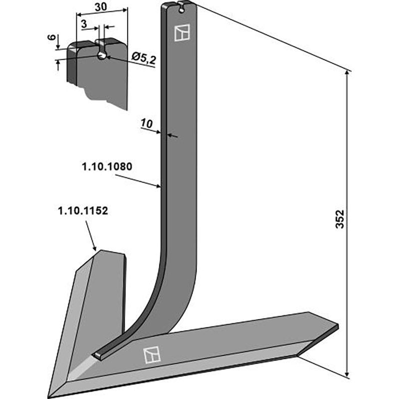 Landwirtschaft Bodenbearbeitung Grubber Schare & Leitbleche Stiel mit Schar 360mm Steketee